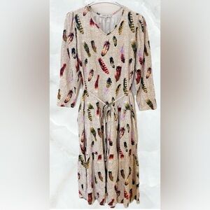 Astrologie NWT Cracker Barrel Feather Print Pullover Tiered Skirt Maxi Sz M
